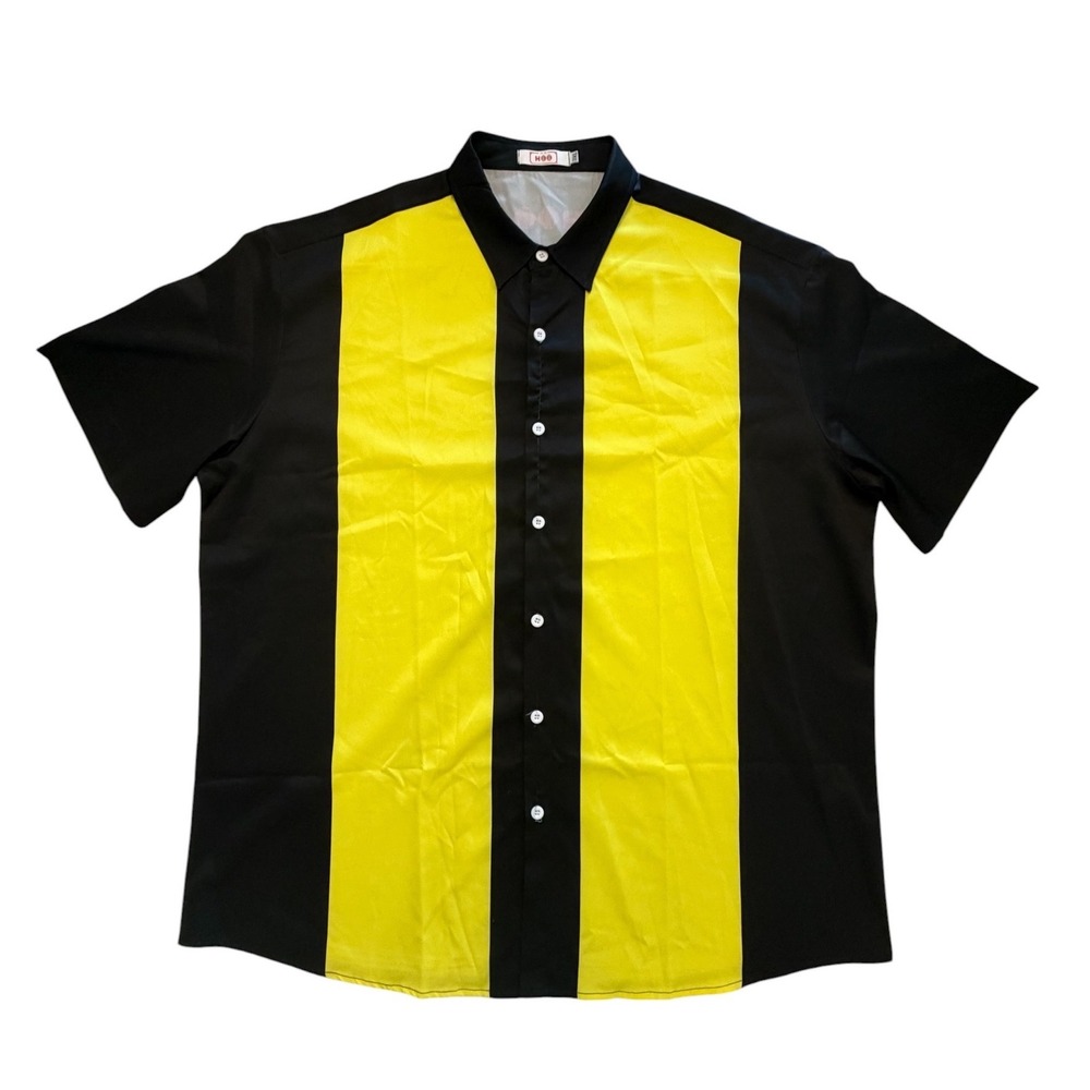 Shop HOO Mens Bowling Shirt Black Yellow Colorblock Button Up Short Sleeve 3XL
